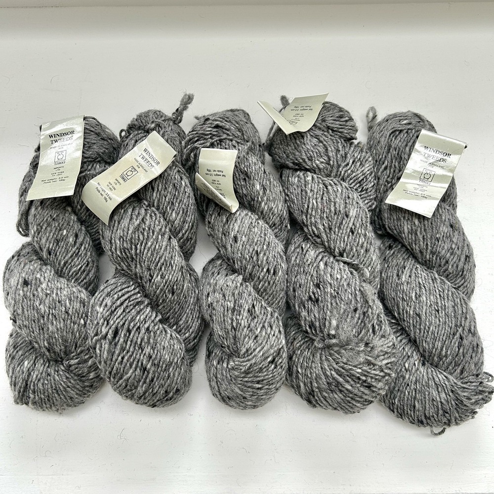 Lot of 5 Tahki Windsor Tweeds Yarn Hanks #936 Dark Gray Wool 100 g ea England